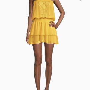 NWT Ramy Brook Donna eyelet strapless cover-up yellow mini dress - size small.